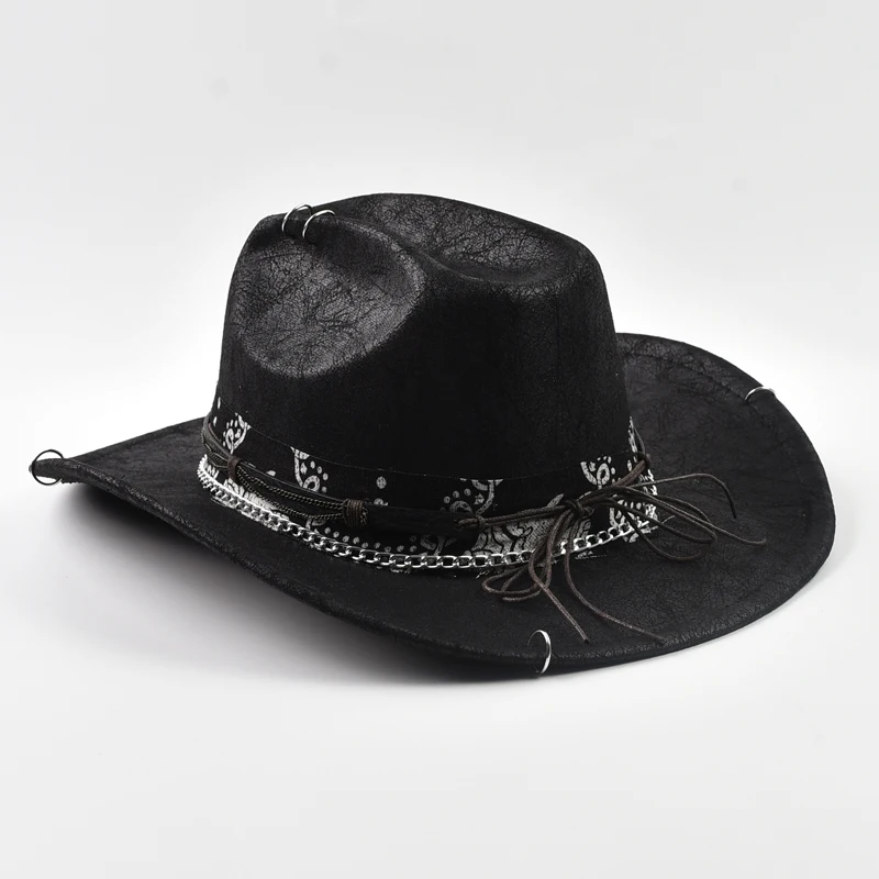Neue Punk Stil Western Cowboy Hut Für Frauen Männer Vintage Big-edge Cowgirl Jazz Hut Feiertage Party Cosplay Hut – Detail 7