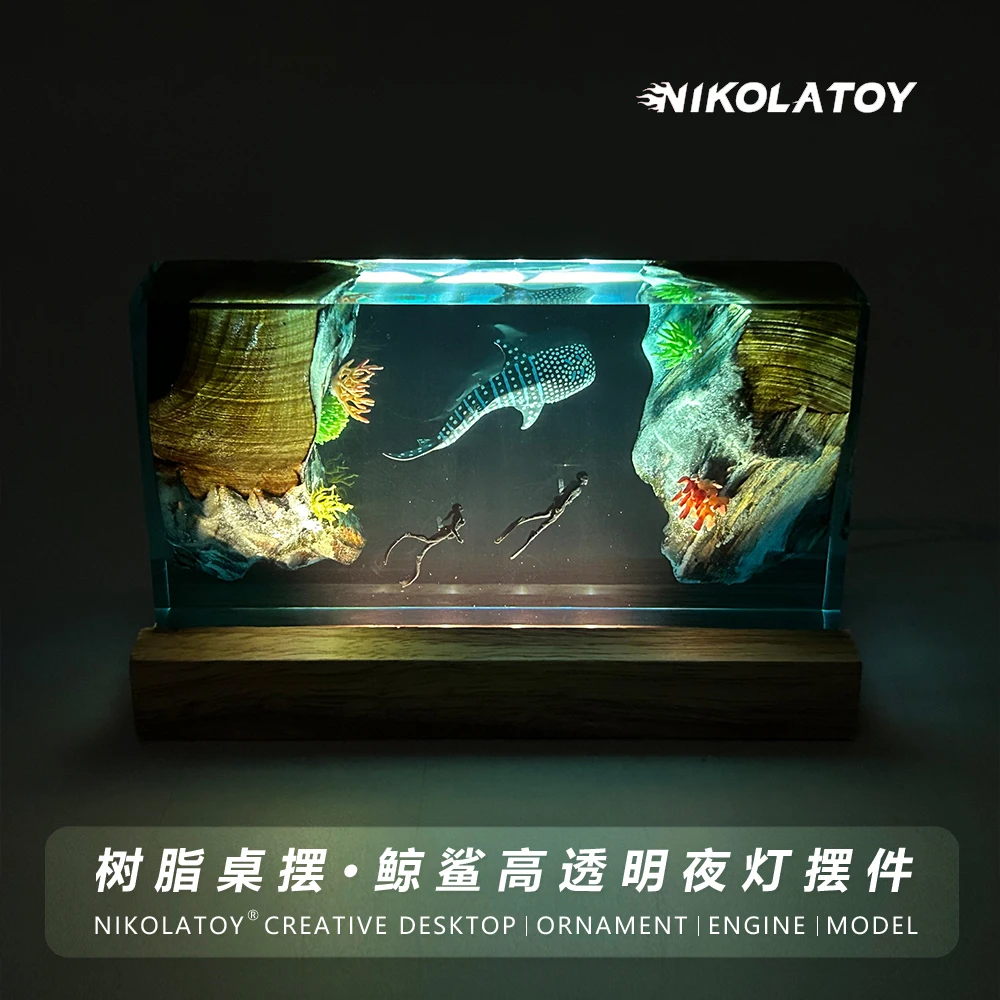 

Deep sea diver whale shark hammerhead shark atmosphere, small night light, high transparency resin desktop decoration