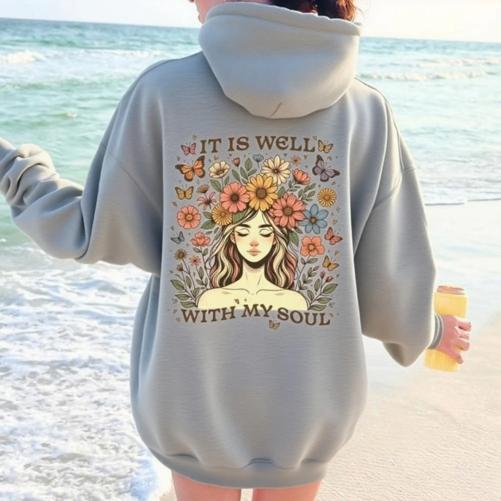 

Groovy Christian Толстовка с капюшоном Trippy Mushrooms Self-Care It is Well with My Soul Христианский подарок для дочери Одежда Иисуса