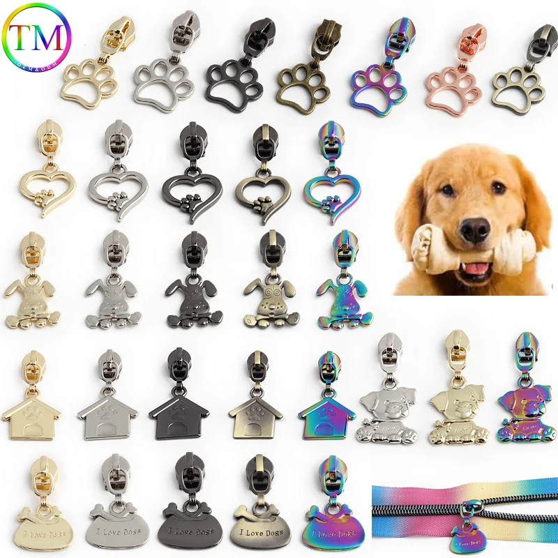 Pet Dog/House/Claw 5# Nylon Metal Zipper Slider Puller For Bags Jackets Tents Garment Pet Dog Collar Zipper Slider Accessories