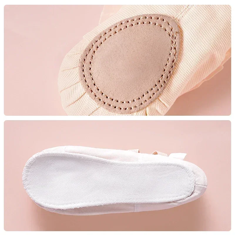 여자 발레 슬리퍼 레이스 댄스 신발 레이스 보우 매듭 캔버스 소프트 솔 발레 신발 발레 슬리퍼