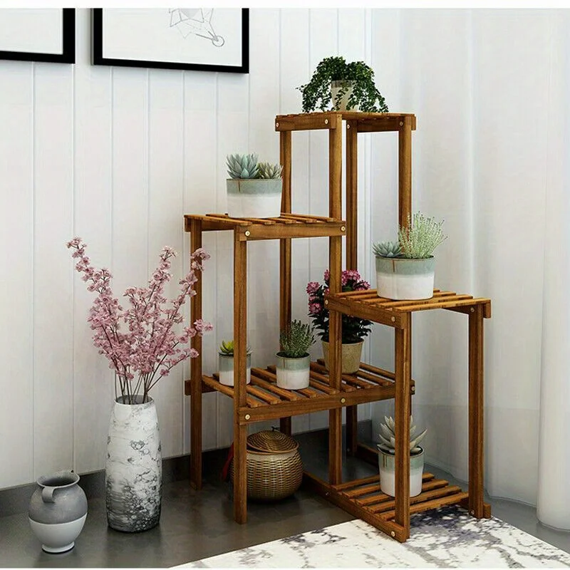 Well-arranged Wood Plant Stand Holder Flower Display Rack Indoor Outdoor Corner