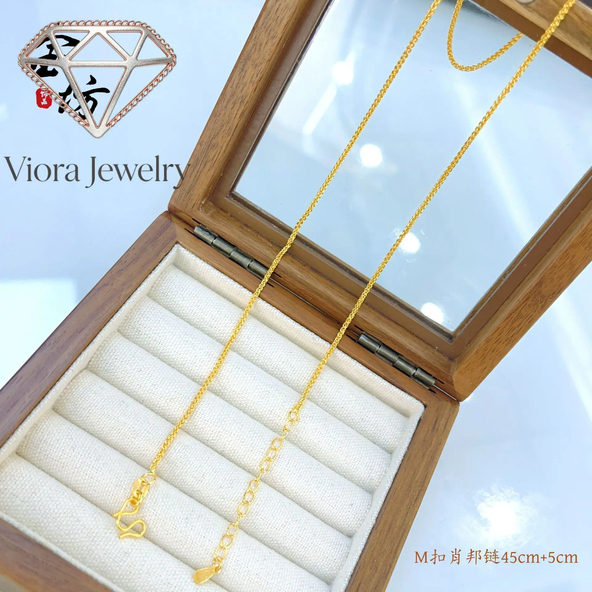 

Viora Jewelry Ancient method 24k real gold 9999 Chopin chain pin universal chain M buckle lobster buckle fashionable and versati