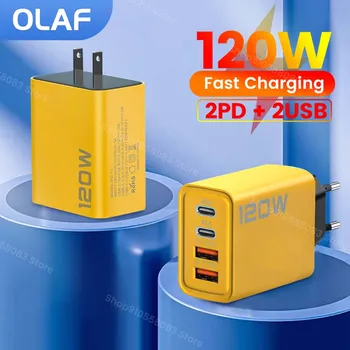 120W tipi C şarj 2 port USB C ve 2 port USB hızlı şarj PD USB şarj QC 3.0 güç adaptörü iPhone Samsung Xiaomi