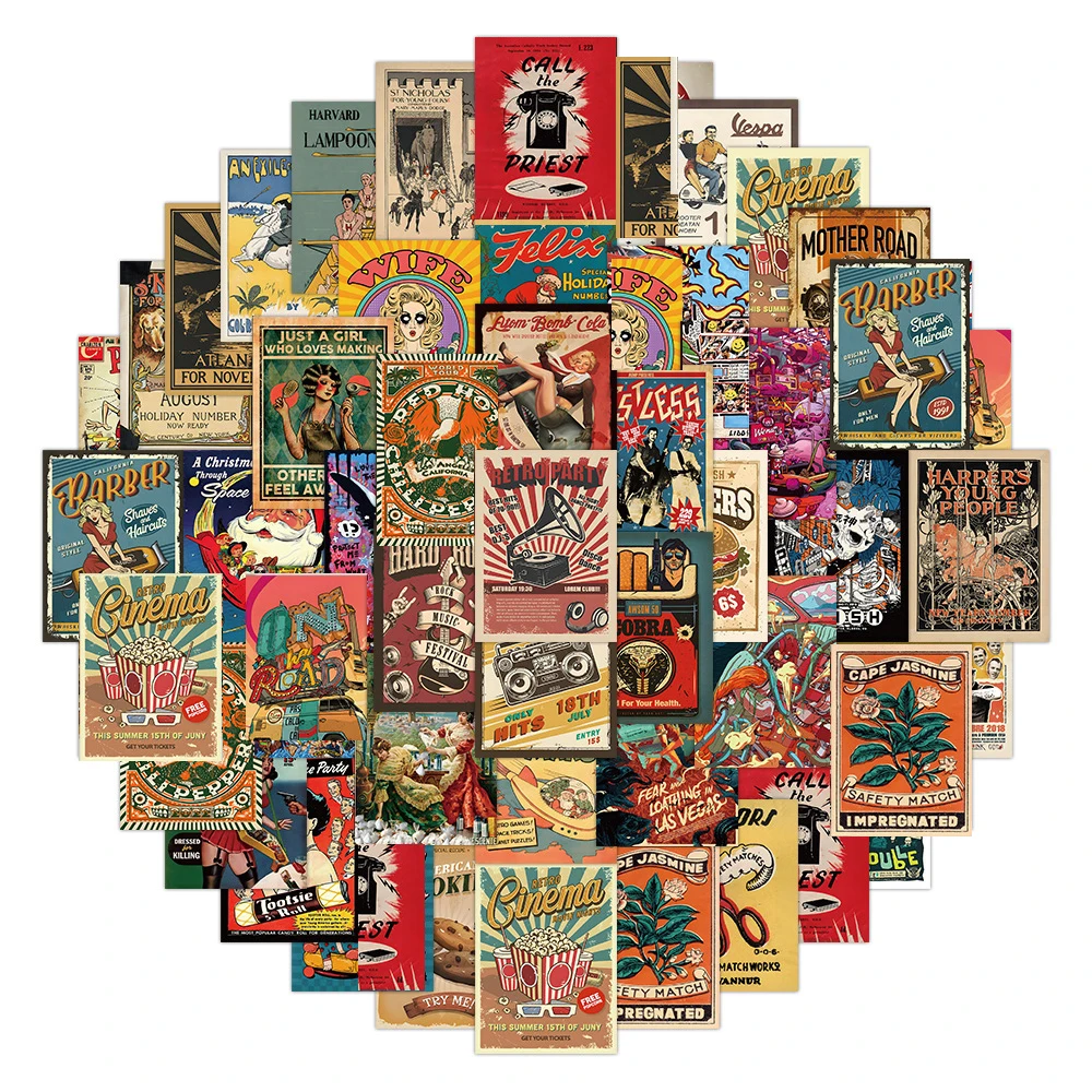 

10/30/60 шт. винтажные наклейки в американском стиле, мультяшные стикеры для ноутбуков, багажа, скейтбордов, граффити, забавные наклейки для детей, подарок