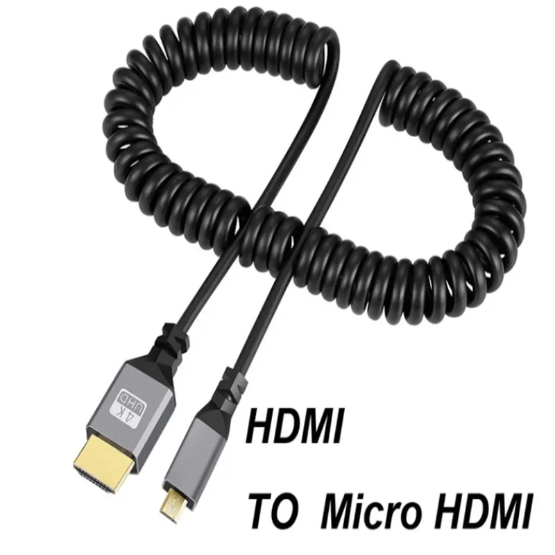 Cabo micro hdmi 4k, 0.5-2.4m, 4k, 60hz, micro hdmi, compatível com hdmi, extensão enrolada, cabo espiral flexível para pc, monitor, tv