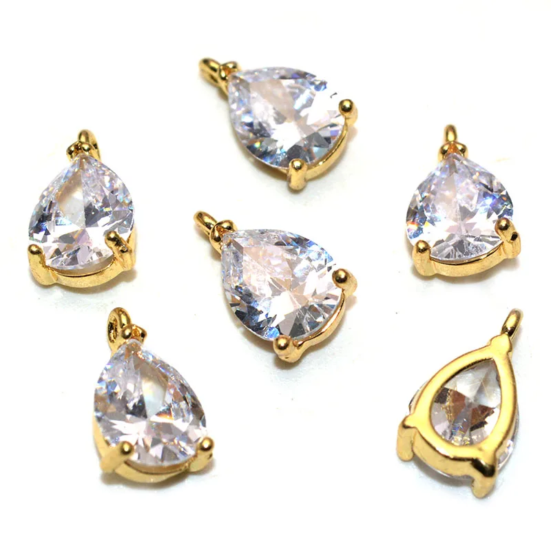 7x12mm Gold Plating Cz Stone Setting Water Drop Shape Charms for  Jewelry Making Findings End Beads 50pcs/lot