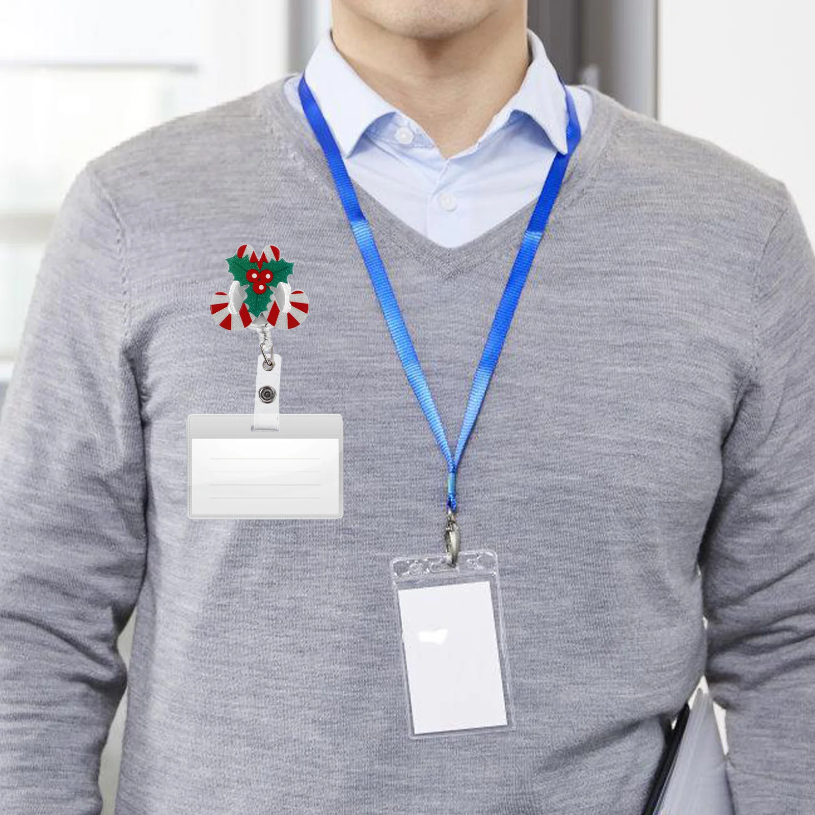 

Christmas Badge Reel Retractable Nurse Id Card Name Tag with Alligator Swivel Clip Candy Design Holiday Badge Holder for Nurses