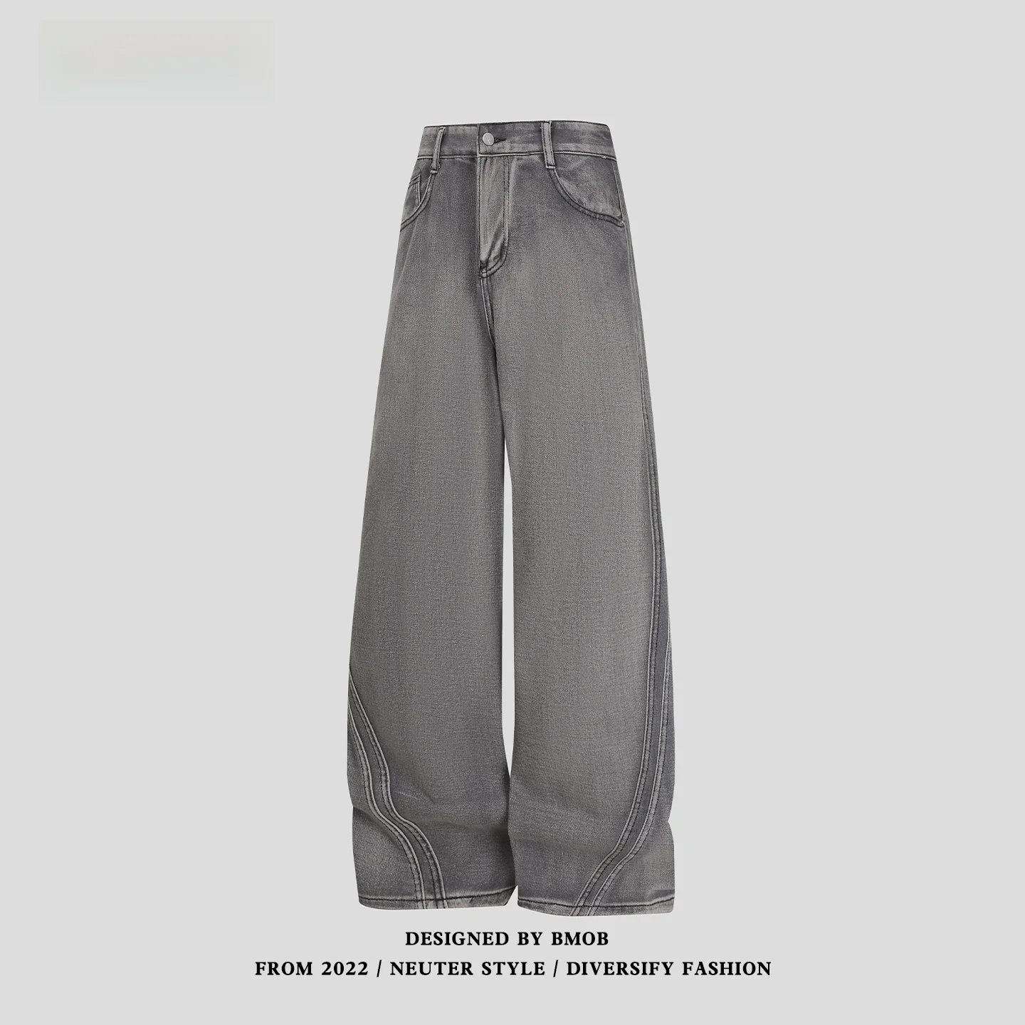 Jeans de Estilo Americano com Design de Recortes, Corte Largo, Ajuste Solto para Homens e Mulheres, Calças Longas que Emagrec...
