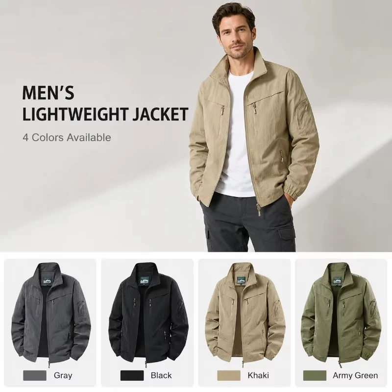 Spring Men Outdoor Multi Pockets Jacket Man Cargo Sports Windproof Tactical Zip Coat Male Waterproof Casual High Quality Jackets
