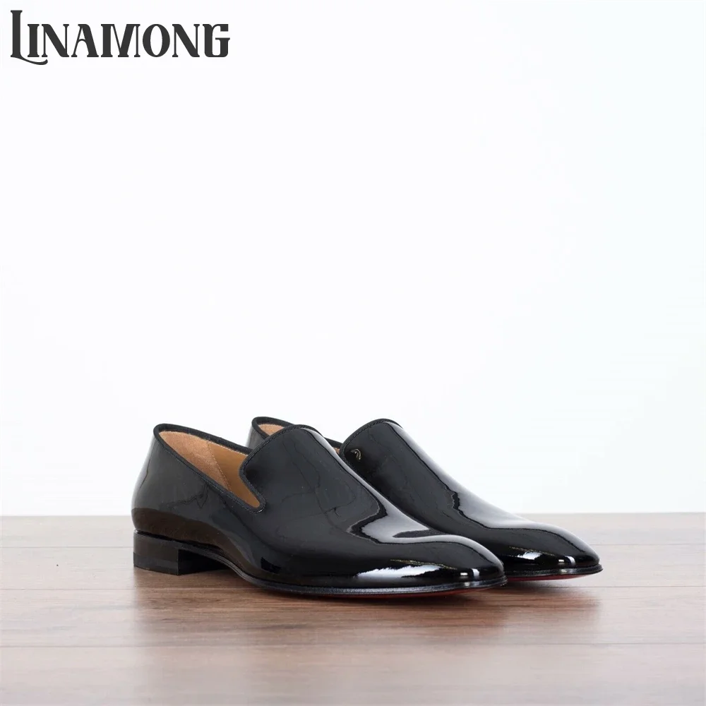 

Loafers in Black Patent Calf Leather Classic Concise Style Elegant Business Dress Shoes Black Brown Matte Leather Handmade Shoes