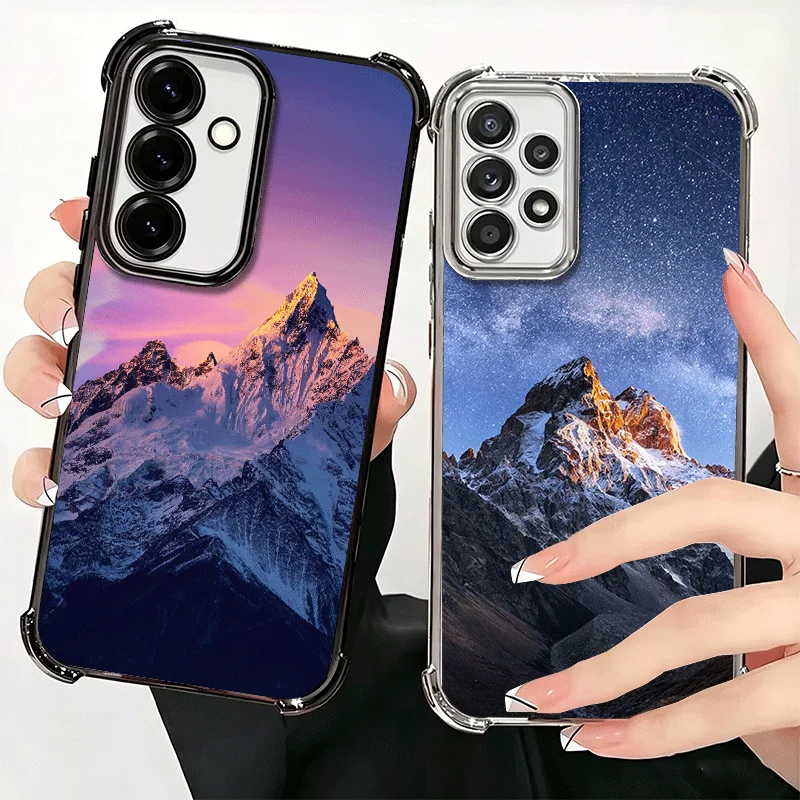 Mountain Peaks Landscape Plating Phone Case For Samsung A17 A57 A27 A37 A16 A56 A26 A36 A15 A55 A25 A35 A14 A54 A24 A34 A13 A53