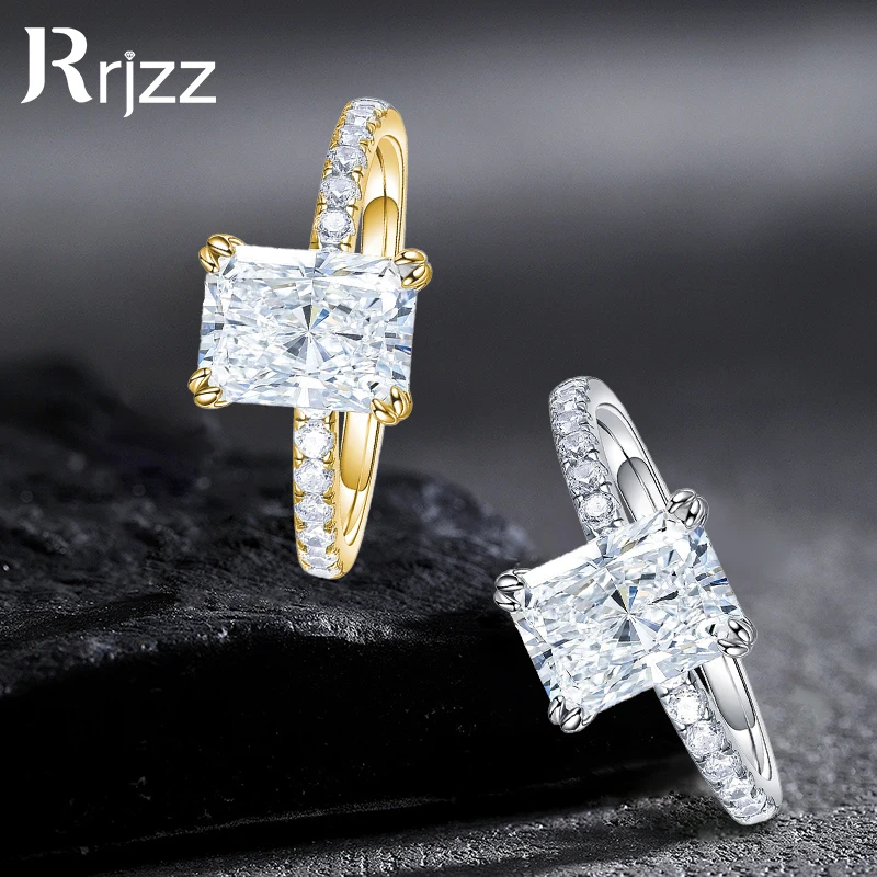 

Rrjzz Radiant Cut Cubic Zirconia Engagement Ring for Women 14k Gold Silver Plated Bride Wedding CZ Lab Diamond Ring Jewelry Gift