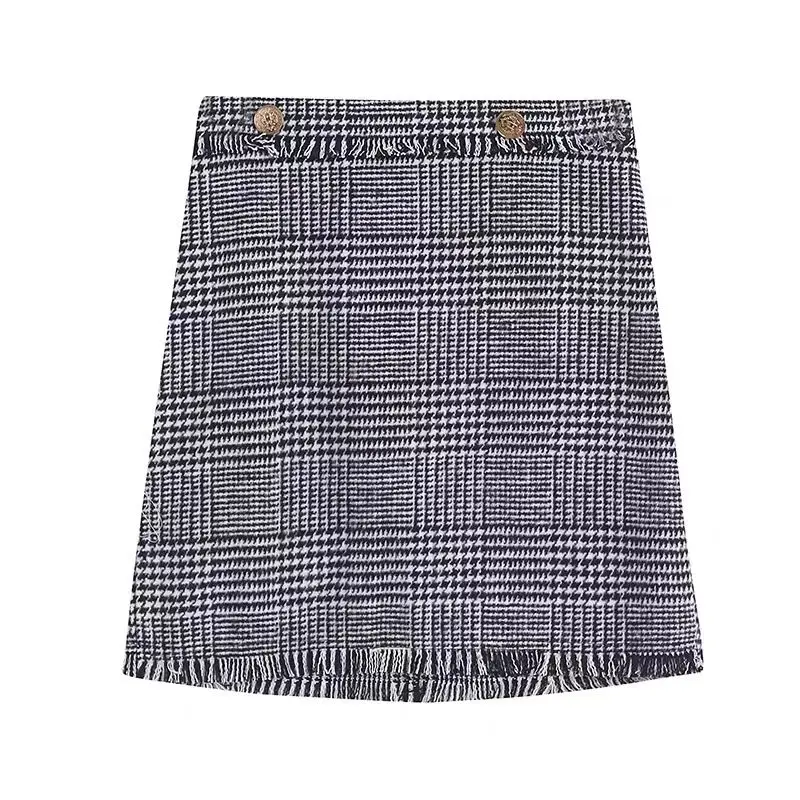 

Skirt Women's A-line New Spring and Autumn High-waisted Hip Woolen Short Skirt Tweed Plaid Versatile Hong Kong Style