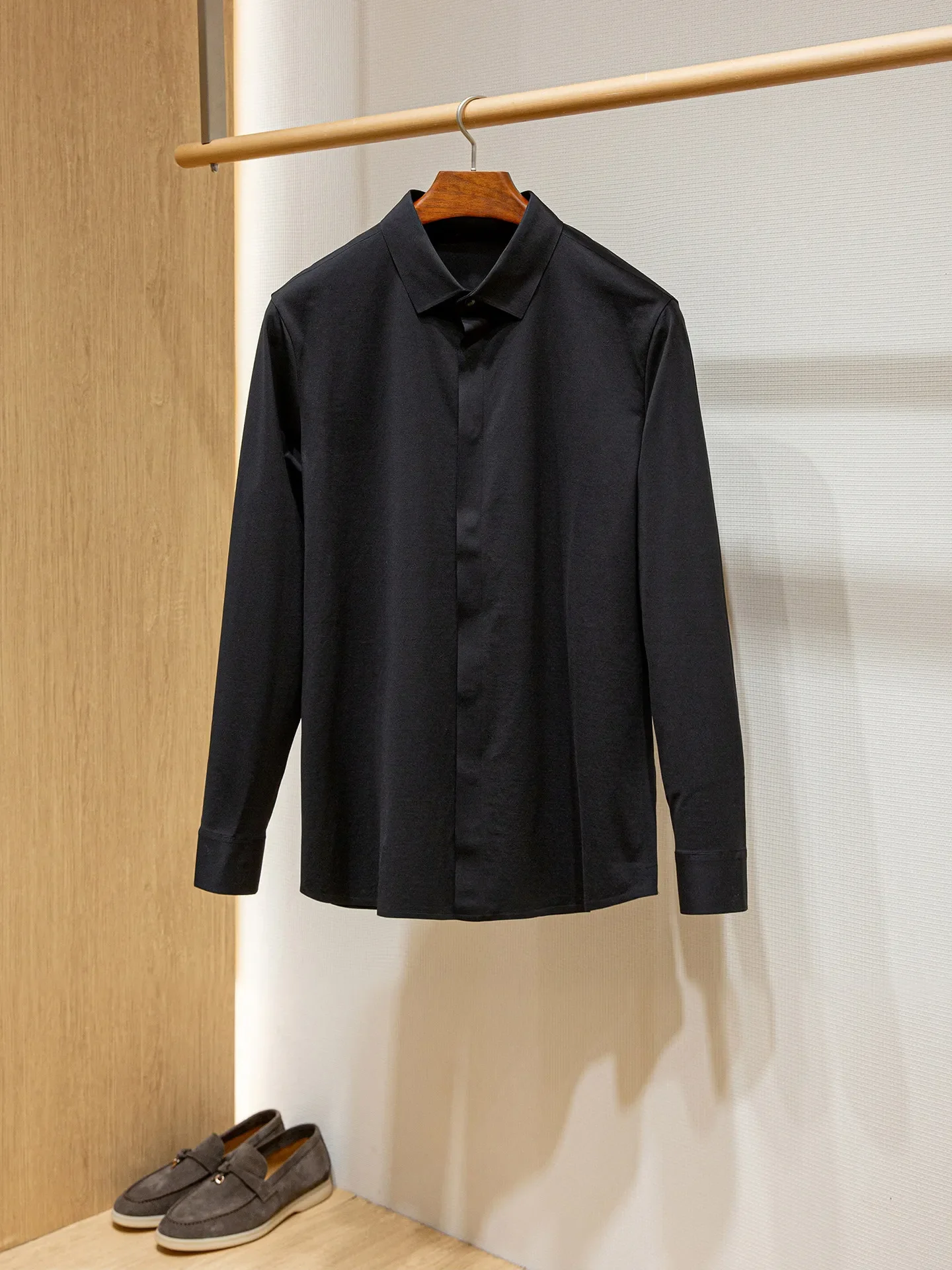 Customized jade buttons, pressure glue process men's anti-wrinkle business casual long-sleeved shirt