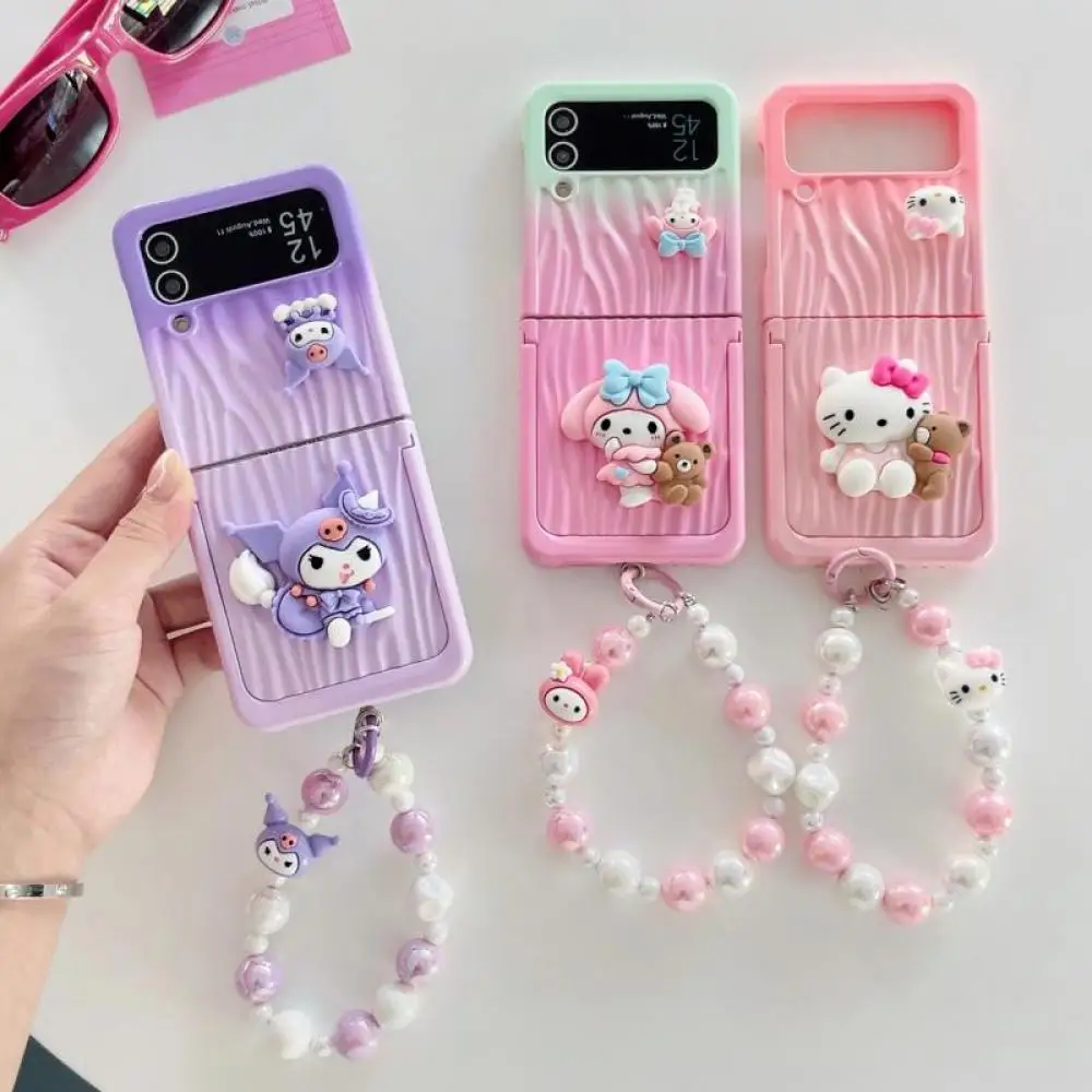 Sanrio Kuromi Hello Kitty Bracelet Case for Samsung Galaxy ZFlip5 ZFlip4 ZFlip3 Cartoon Cute Anti Drop Folding Screen Cover