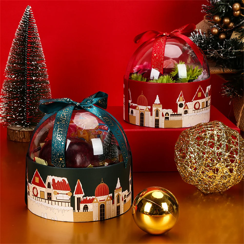 2024 Christmas Apples Mousse Cake Dessert Hug Bucket Plastic Transparent Candy Box Christmas Gift Packaging Box