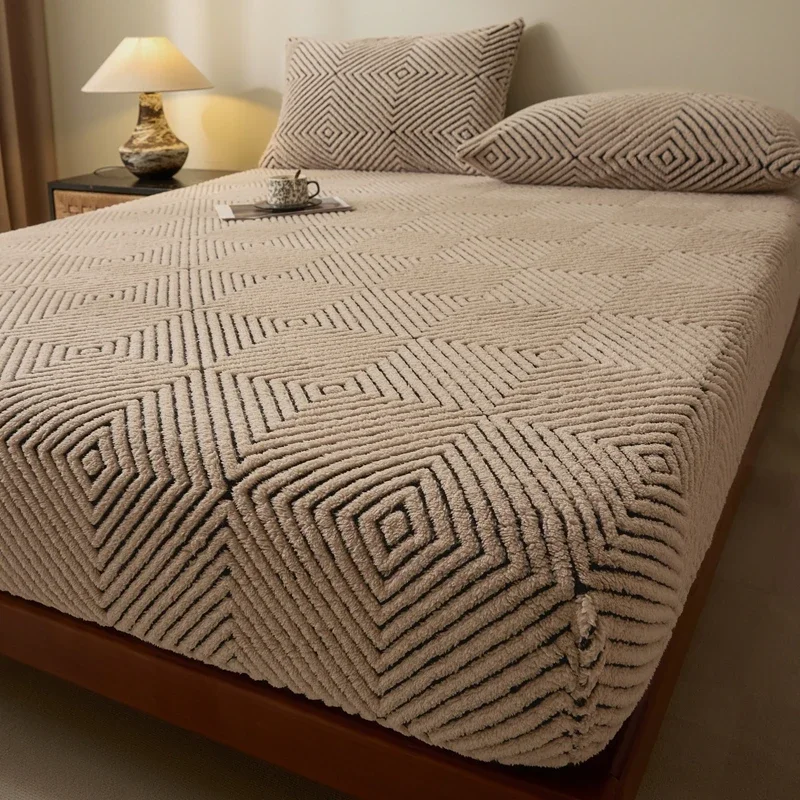 Jacquard warm sun fleece single bed hat  Thickened and warm mattress covers for autumn  Wrap the bedspread 360 degrees