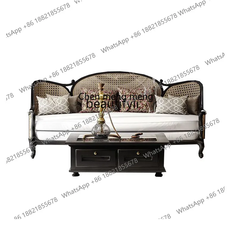 

Французский ретро-диван B & B, вилла из массива дерева, диван из ротанга, журнальный столик, комбинированная мебель с резьбой из бревна