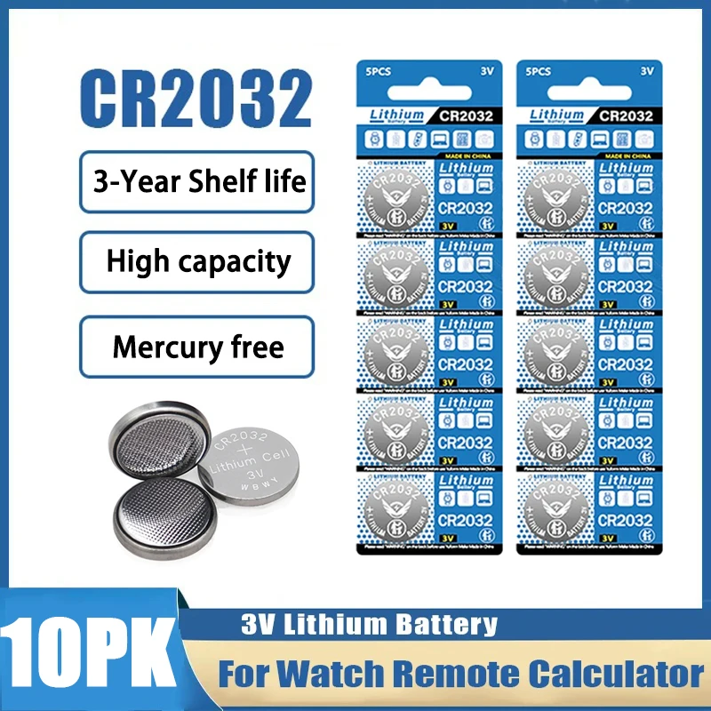 5-100PK CR2032 Coin Cell Battery 3V 200mAh Long lasting Lithium Battery for Electronic Remote Control Devices Calculator