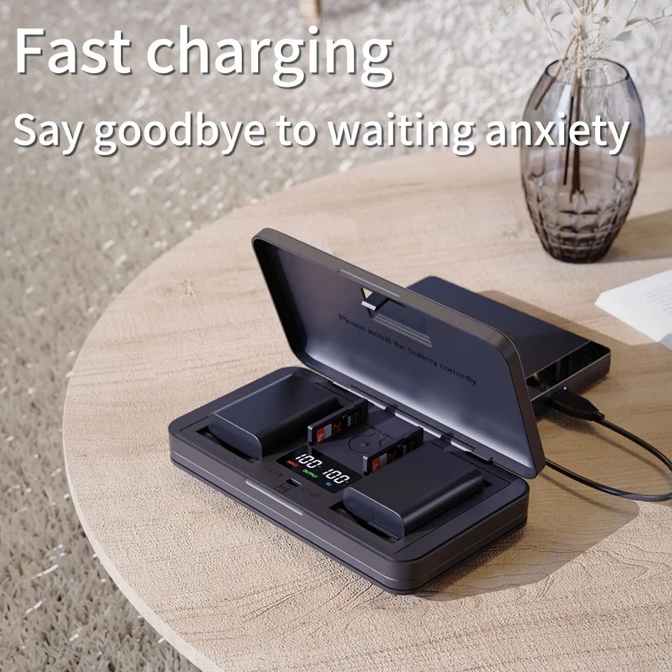 NP-FW50 Battery Dual Charger, with SD Card Reading for Sony ZV-E10, Alpha a6500, a6300, a6000, a7s, a7, a7s ii, a7s, a5100 etc