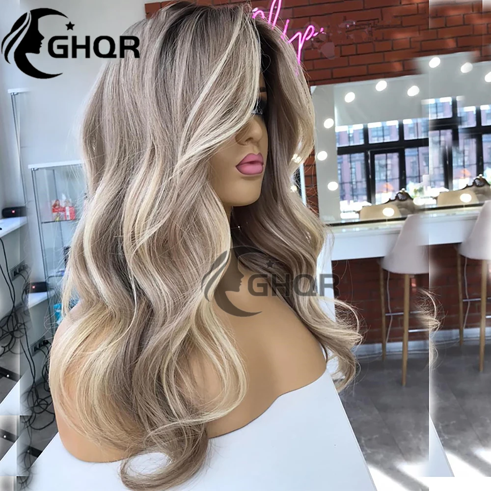 Highlight Human Hair 360 Lace Frontal Wig Ash Brown Blonde Human Hair Wig Full Lace Natural Wave Lace Front Wig PrePlucked Glule