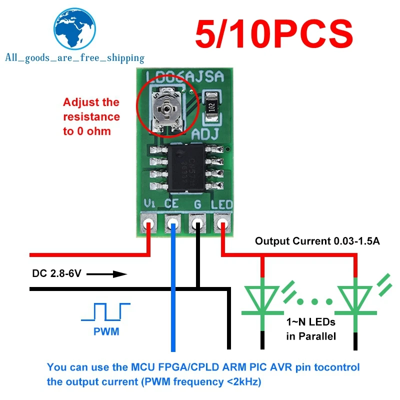 DIYTZT 5/10 قطعة 30-1500MA قابل للتعديل تيار مستمر LED سائق تيار مستمر 3.3 فولت 3.7 فولت 4.2 فولت 5 فولت PWM لوحة تحكم باك وحدة الطاقة