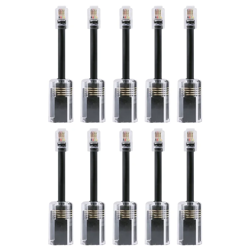 OUVU-10Pcs سلك الهاتف Detangler RJ9 4P4C 360 درجة تمديد الدورية المضادة T-زاوية الأسود سلك الهاتف كابل الخط الأرضي