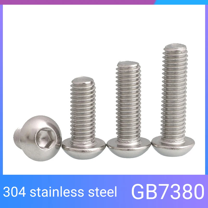 1/2/5/10/20/50pcs M1.6 M2 M2.5 M3 M4 M5 M6 M8 A2-70 304 Stainless Steel ISO7380 Button Head Hex Hexagon Socket Allen Screw Bolt