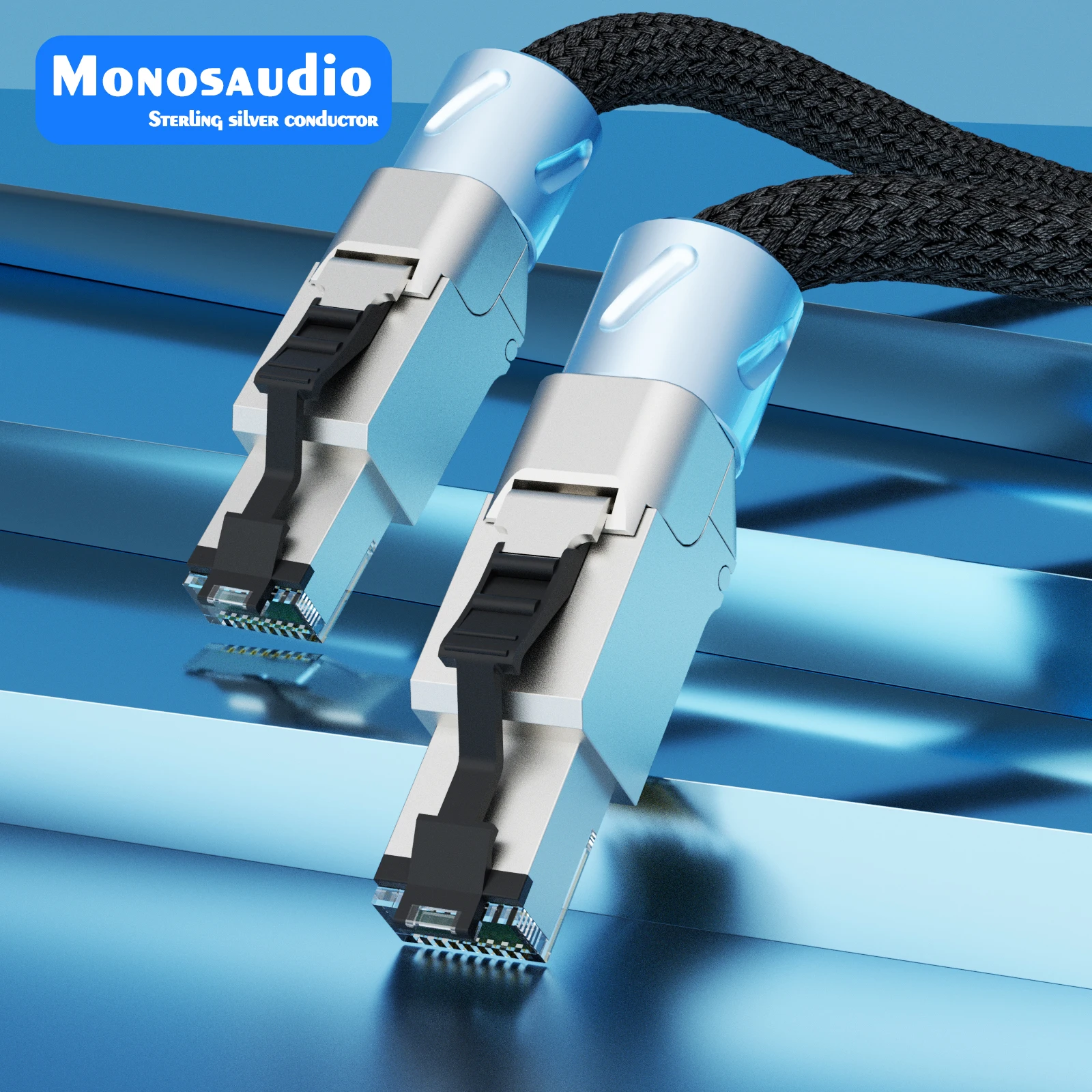 Monosaudio CAT8 Ethernet Cable 40Gbps 2000MHz Pure Silver CAT 8 Network Cotton Braided Lan Cord for Laptops PS 5/4 Router Rj45