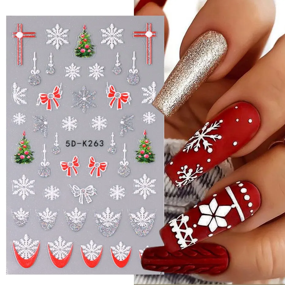 4pcs 5D Cute Christmas Snowman Nails Decals Winter Snowflake Santa Claus Snow Nail Stickers Slider Decoration Embossed Manicure