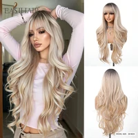 EASIHAIR pelucas sintéticas largas y rizadas con flequillo, peluca Natural ombré marrón Rubio para mujeres, peluca de Cosplay resistente al calor de pelo sedoso