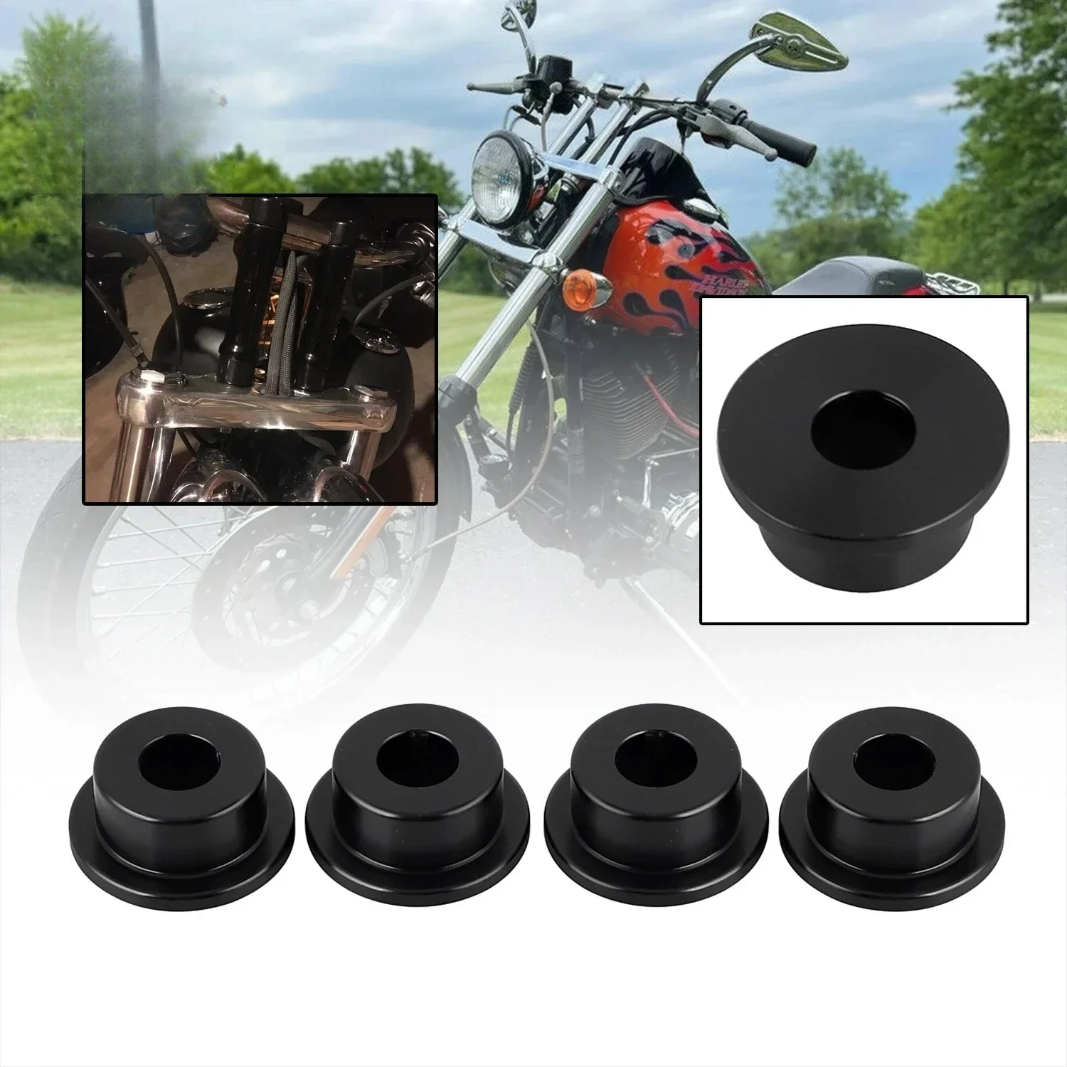 4X Motorcycle Kit For Harley Black Handlebar Riser Bushings Solid Mounts Dyna Low Rider Fat Bob Heritage Softail FLSTC Sportster