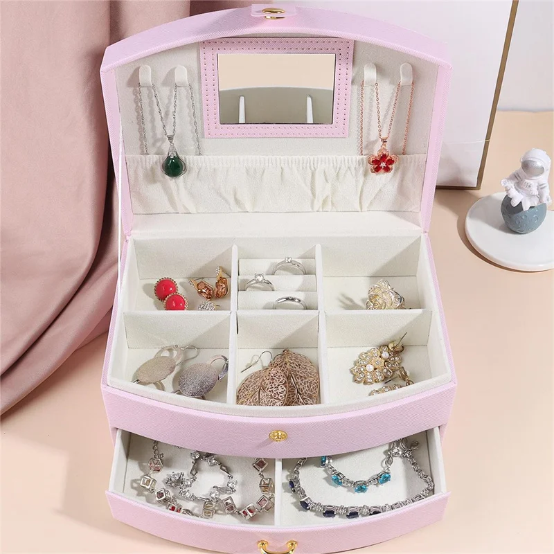 

Jewelry Box with Two Layer Drawers Elegant Storage Solution for Rings, Necklaces, and Earrings Organizer for Jewelry Collection