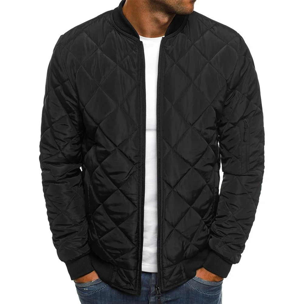 Comfortable Mens Tops Mens Coat Quilted Padded Regular Solid Color Stand Collar Warm Zip Up Casual Coat Daily Jacket