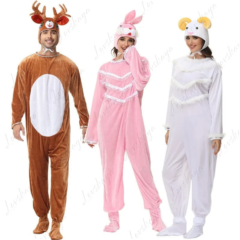 

Новые мультяшные костюмы для косплея с оленем, овцей и кроликом - цельные комплекты одежды для взрослых с животными