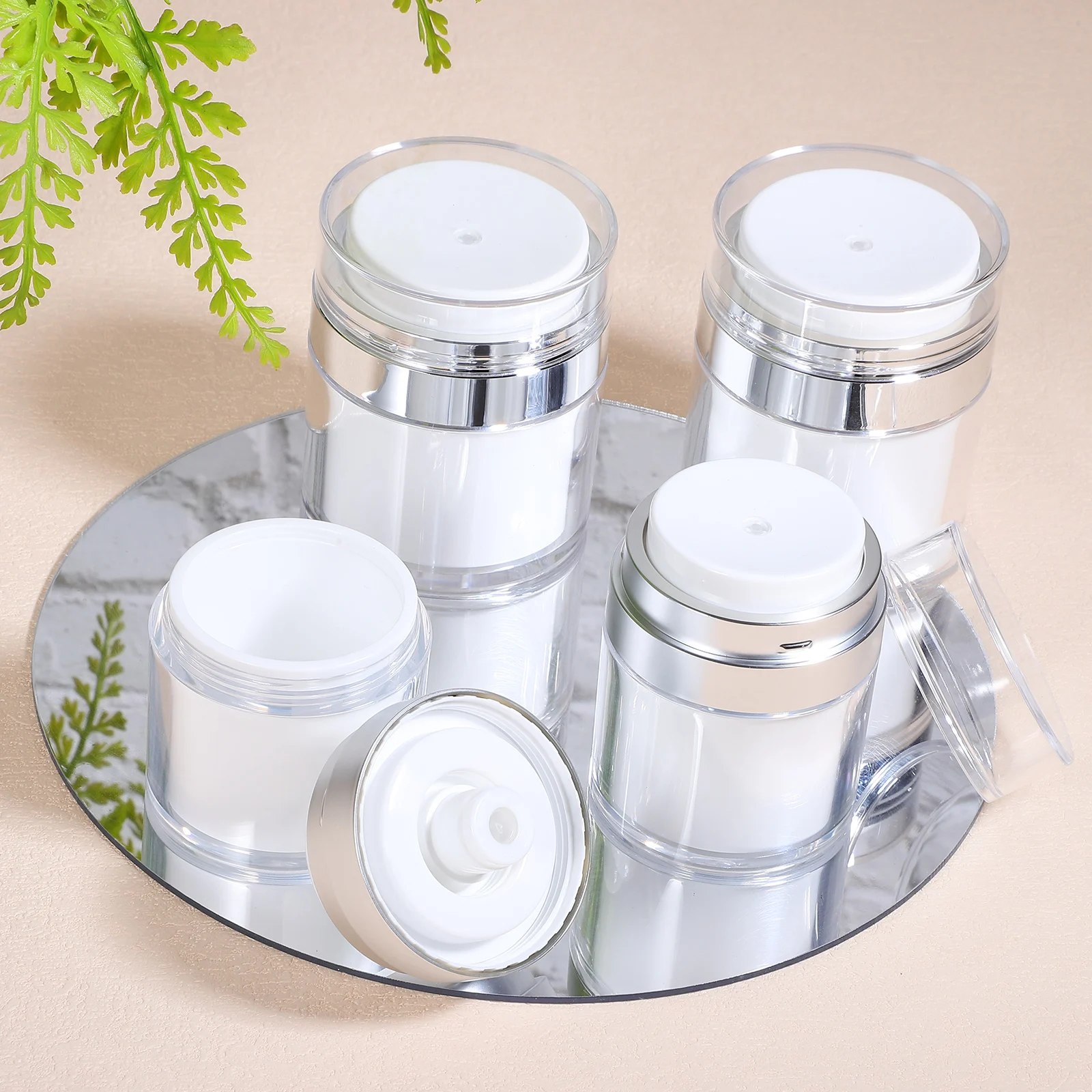 

4 pcs Acrylic Empty Bottles Set Refillable Containers Travel Lotion Vacuum Pump Jars Creams Moisturizer Compact Lightweight