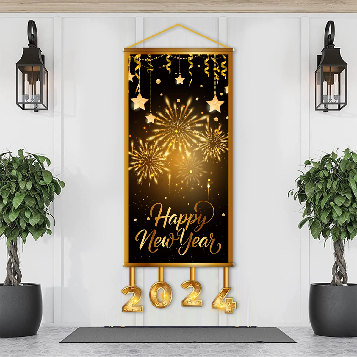 

Black Gold New Year Hanging Flag Banner 2024 Happy New Year Decoration Flag Christmas Party Gifts New Year Party Suppies