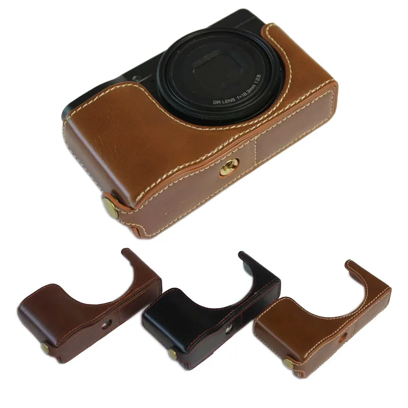 

PU Leather Case Camera Bag Half Body Base Protector for Ricoh GR III GRIII GR3 Camera Shell Protective Opening Bottom Cover