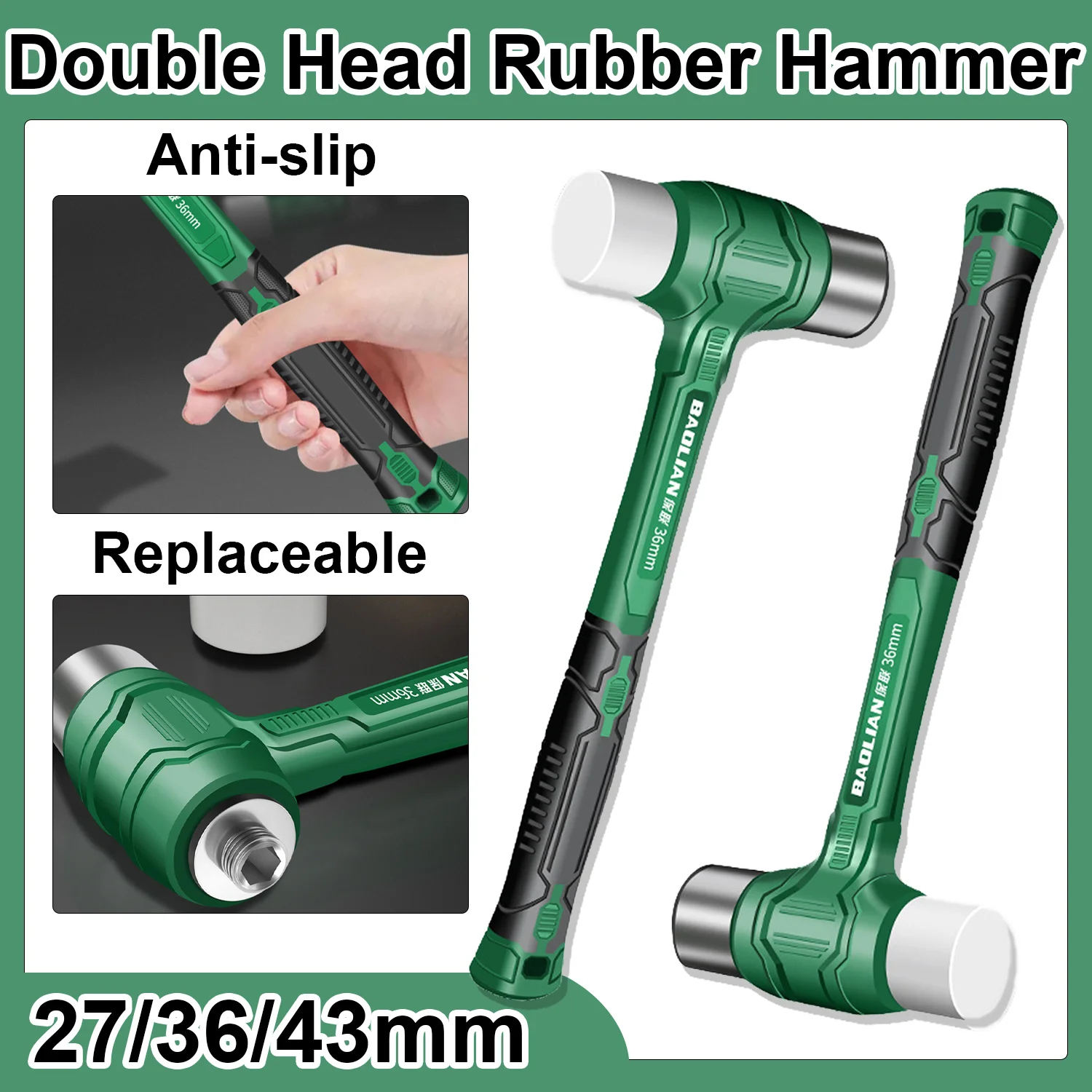 27/36/43mm Rubber Hammer Professional Double Head Rubber Hammer Mallet Detachable Installation Hammer for Repair DIY Hand Tools