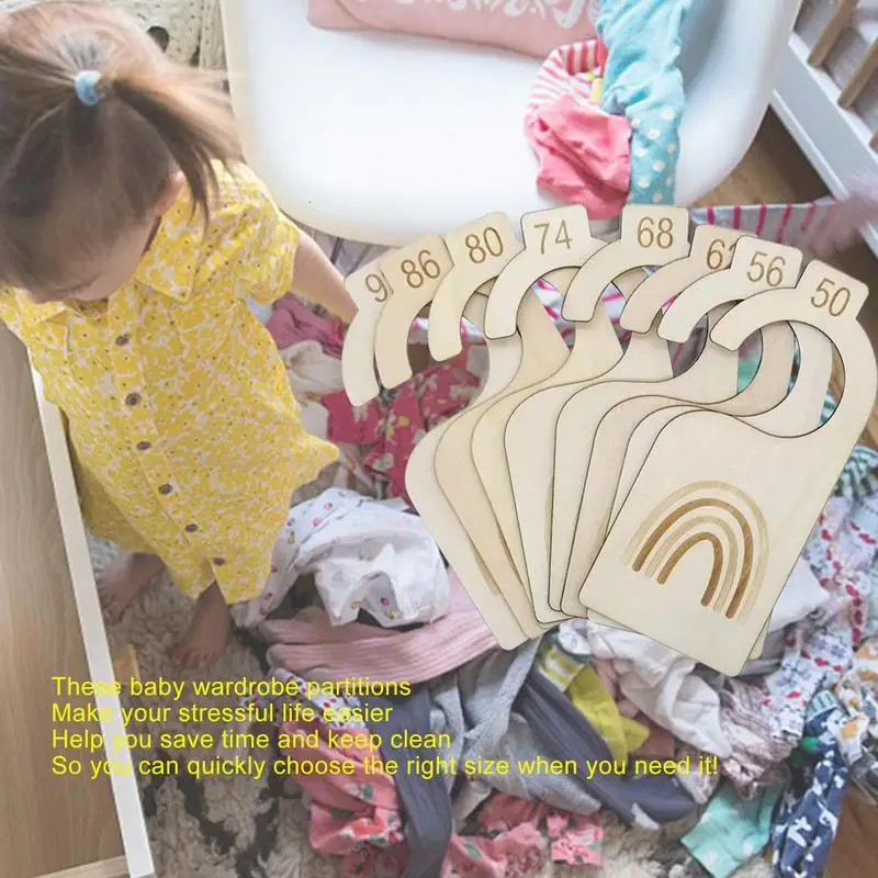 8Pcs/Set Clothing Rack Divider Wooden Closet Size Divider Baby Closet Organizers Hanger Separators Hanging Closet Dividers