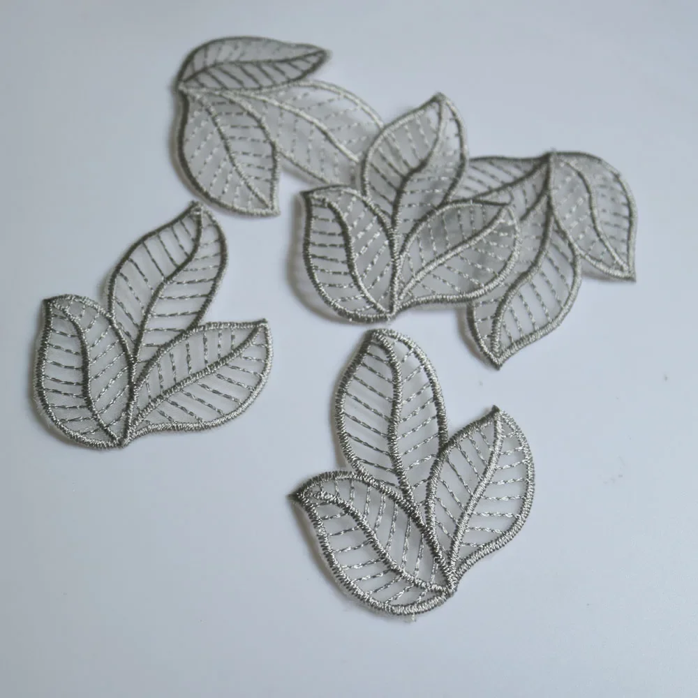 5pc DIY fashion organza leaves Patches for clothing Embroidery floral patches for bags decorative parches applique sewing craft