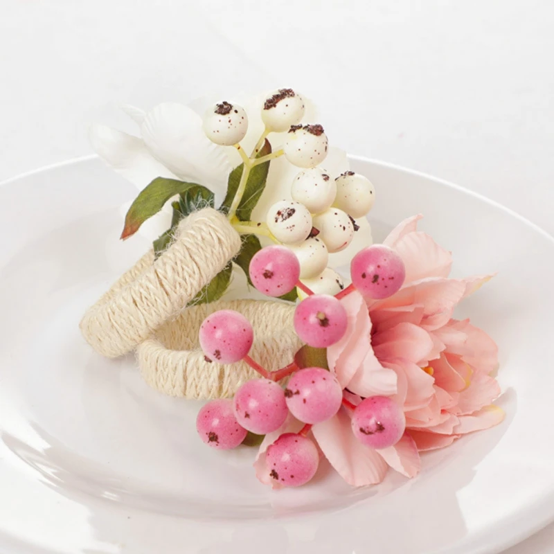 Artificial Flower Napkin Rings Hotel Napkin Holder Circle Napkin Buckle for Christmas Wedding Birthday Party Dinner Table Decor