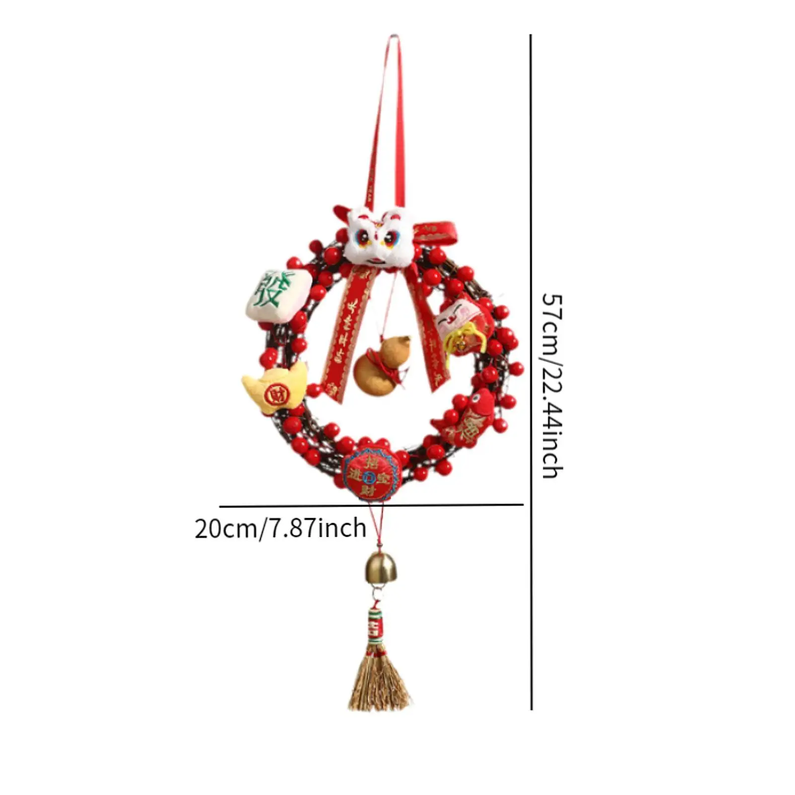Corona de Año Nuevo Lunar chino, corona de bayas artificiales, corona redonda para puerta delantera para porche exterior, suministros de celebración de jardín