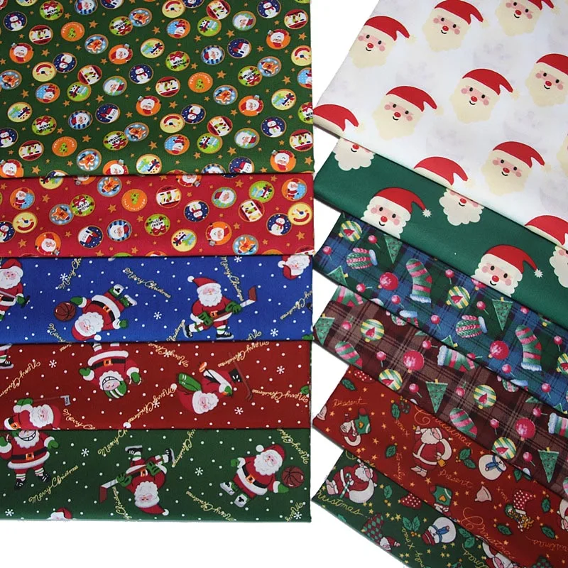 

Новинка 2025 года, темно-красный, зеленый, синий, рождественский Санта-Клаус, подарки, носки, 100% хлопчатобумажная ткань для рукоделия, скатерть, одеяло, ремесленный декор