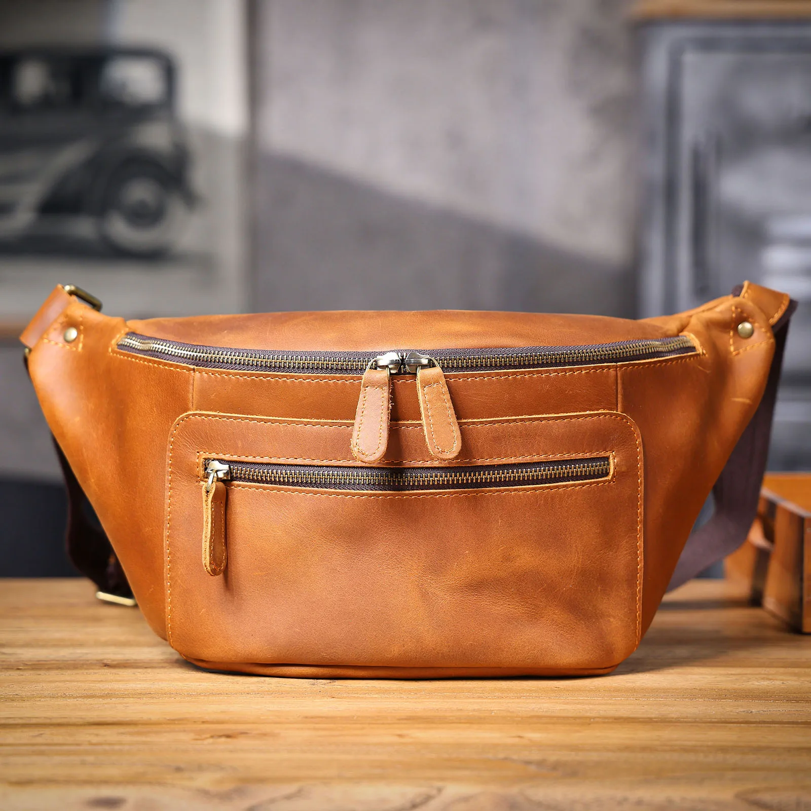 S.WORKER Vintage Brusttasche aus echtem Leder für Herren, Vintage, langlebige Brusttasche, Umhängetasche für Herren, Geschenk für Weihnachten – Detail 18
