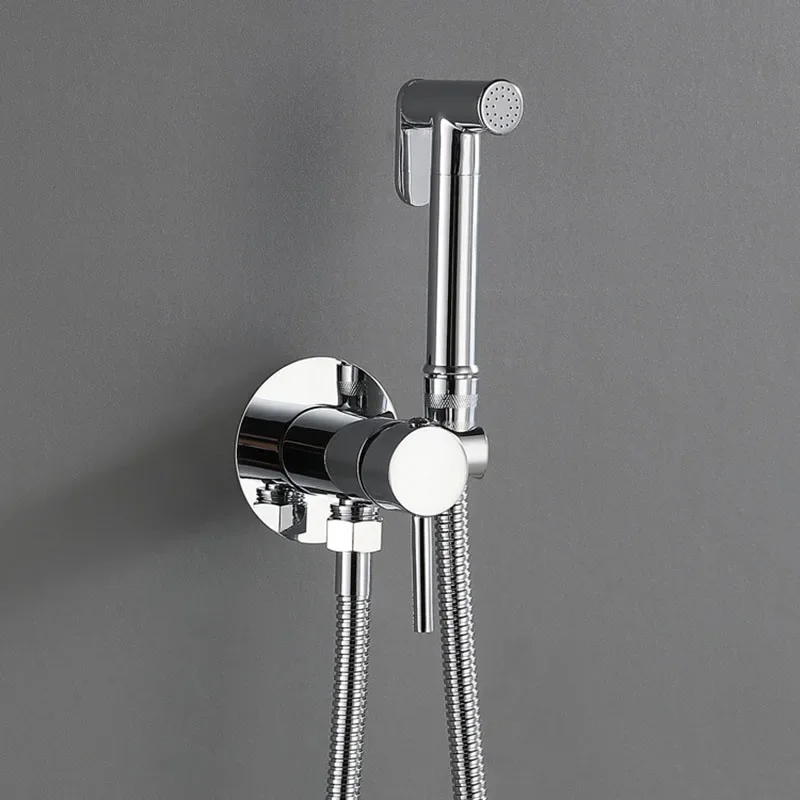 

Chrome Brass Bathroom Bidet Faucet Kit. Hot And Cold Water Mixer Bidet Sprayer Wall Mounted