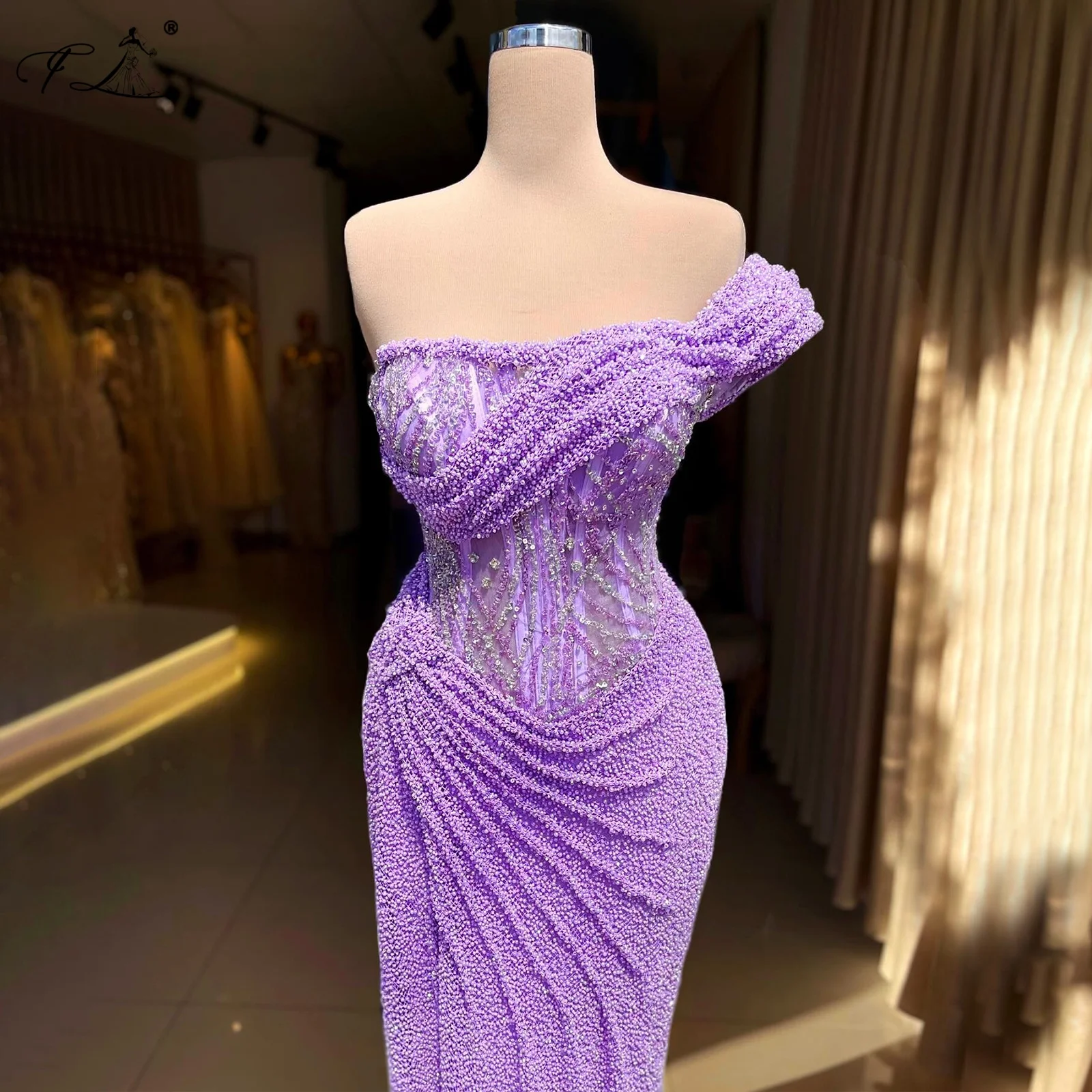 Small Beaded Evening Dress Lavender Purple Dress With Ruffled Mermaid Gown Floor-Length Dress Customizable Party Holiday Dresses
