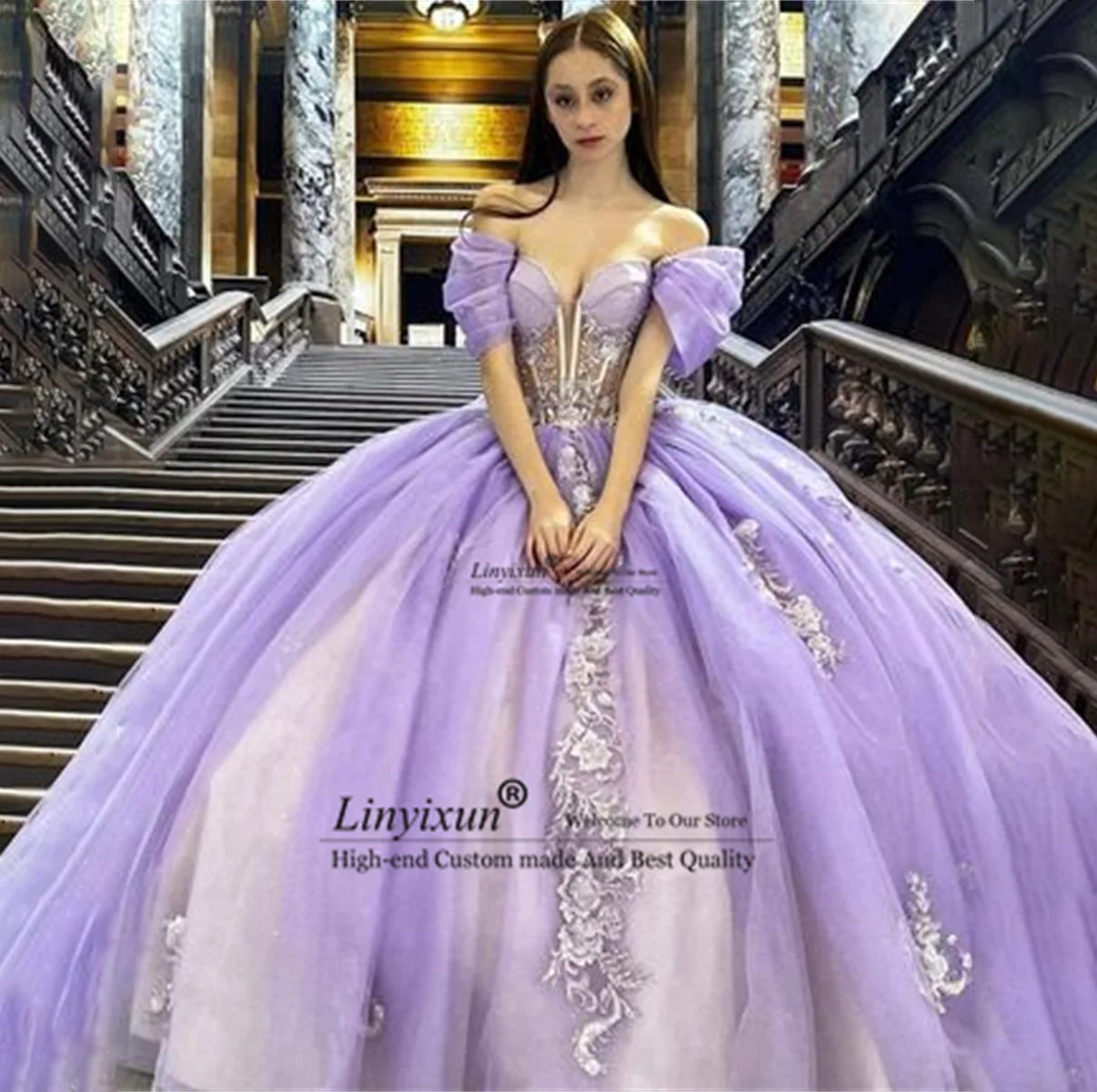 

Sweet Lavender Purple Quinceanera Dresses Lace Flower Appliques Crystals Beading Rhinestones 15 Ball Gown Sweet 16 Dresses