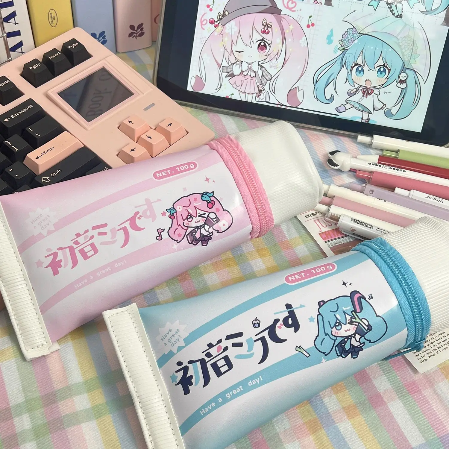 Hatsune Miku Simulation Toothpaste Pencil Case Large Capacity Funny Pen Holder, Student Desktop Organizer Stationery Storage Box view 2